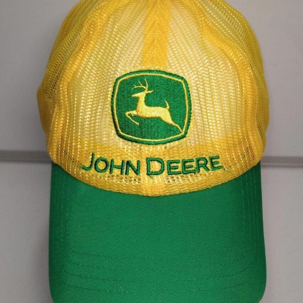 John Deere Tractors Logo Green & Yellow Mesh Snapback Trucker Style Hat Cap